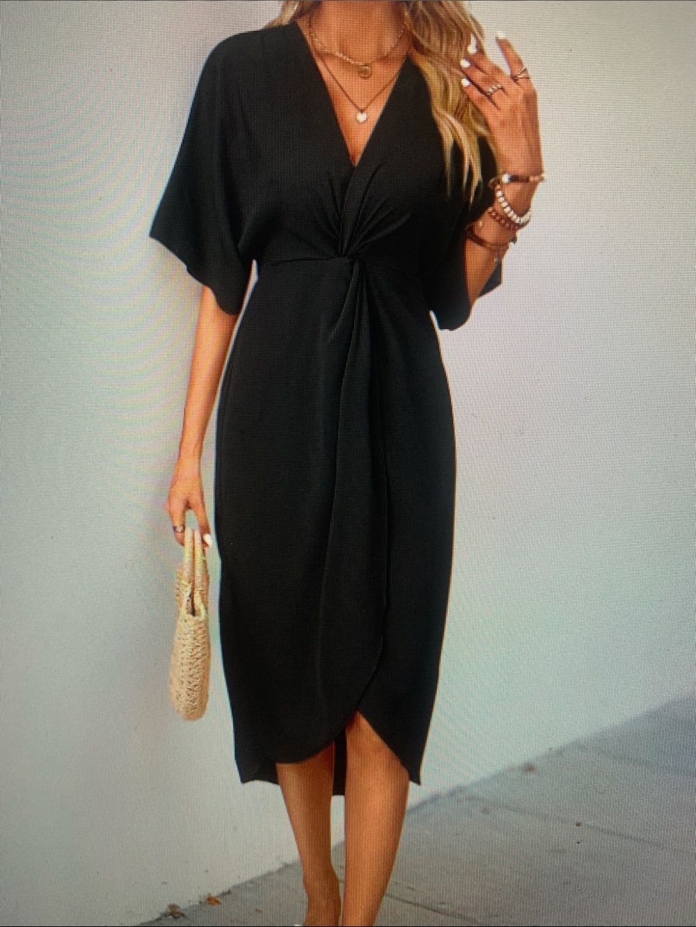 Women's Black Twist-Front Midi Dress
